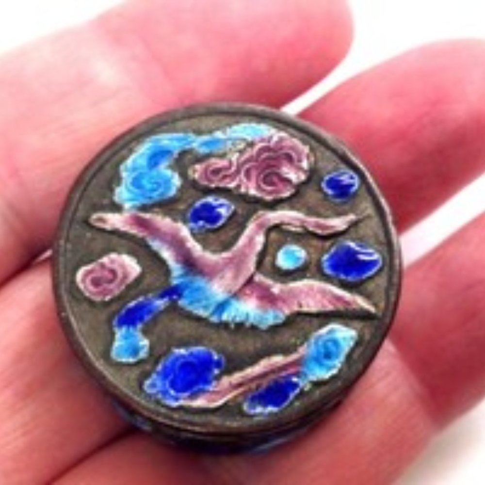 Vintage Antique Enamel pill box sterling? silver